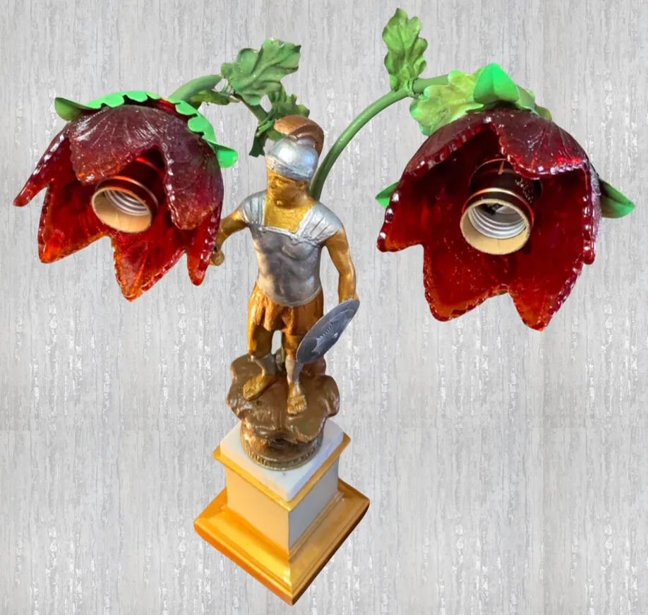 Antique Metal Sculpture Table Lamp: Roman Soldier - 9