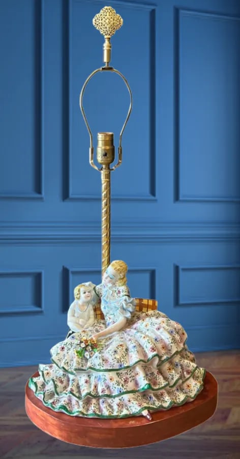 Vintage Porcelain Figurine Table Lamp: Mother and Child - 3