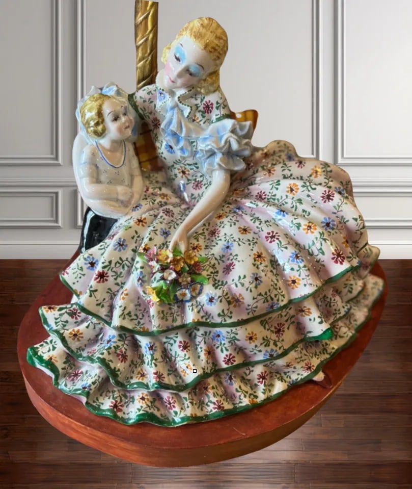 Vintage Porcelain Figurine Table Lamp: Mother and Child - 6