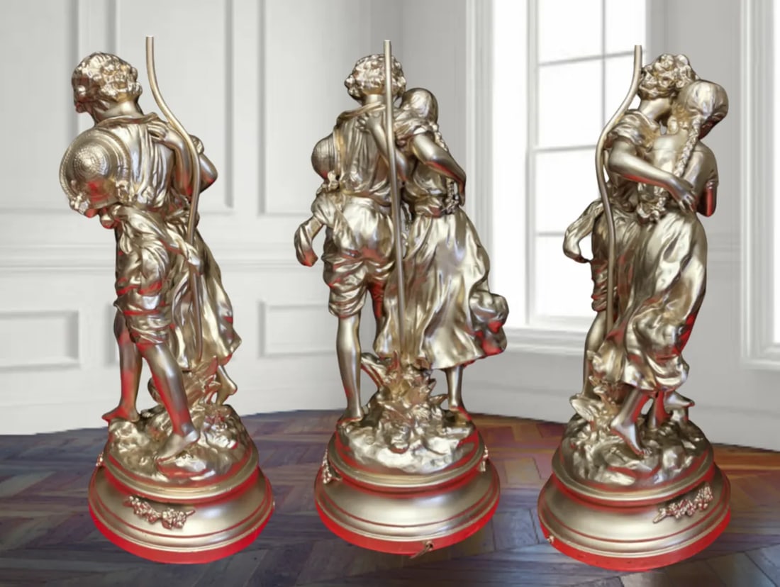 Vintage Hippolyte Moreau Sculptural Lamp: Village Young Couple - 12