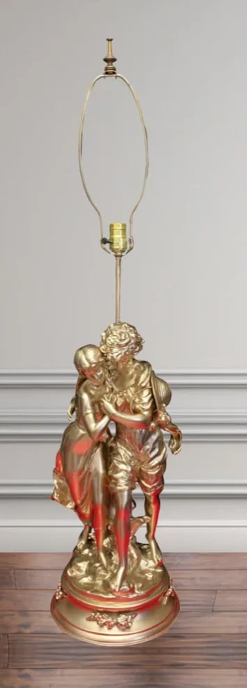 Vintage Hippolyte Moreau Sculptural Lamp: Village Young Couple - 3