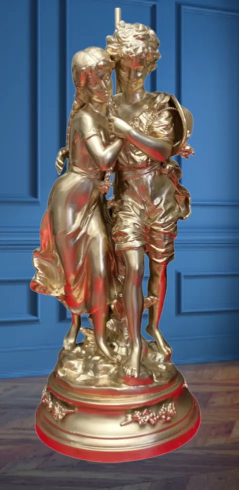 Vintage Hippolyte Moreau Sculptural Lamp: Village Young Couple - 6