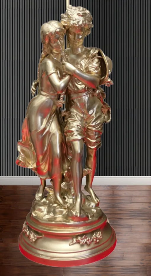 Vintage Hippolyte Moreau Sculptural Lamp: Village Young Couple - 8