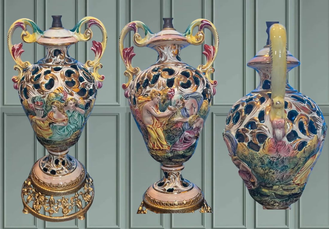 Capodimonte Porcelain Table Lamp: Garden Celebration With Mead - 12