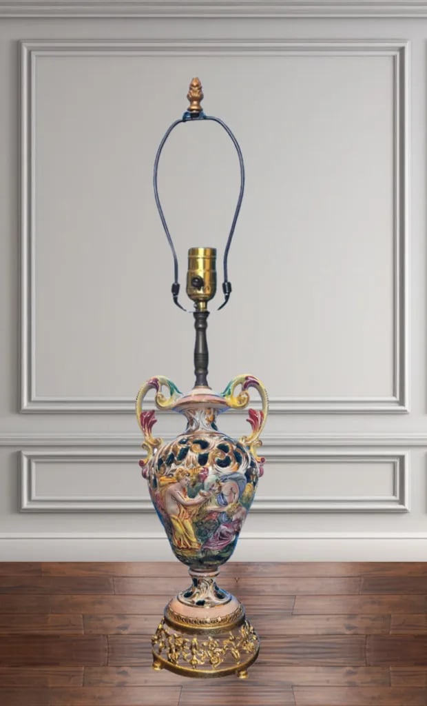 Capodimonte Porcelain Table Lamp: Garden Celebration With Mead - 2