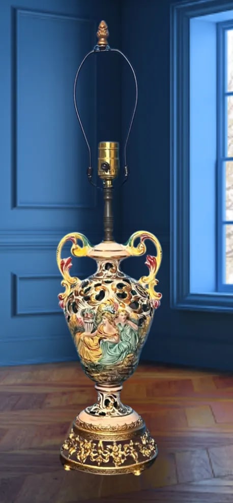 Capodimonte Porcelain Table Lamp: Garden Celebration With Mead - 3