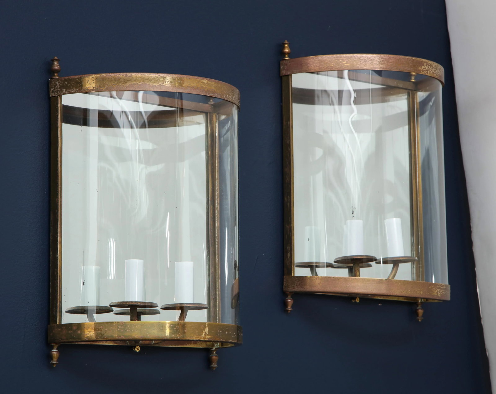 Brass Mirror and Glass Neoclassical Sconces, France, 1960s - a Pair - 3
