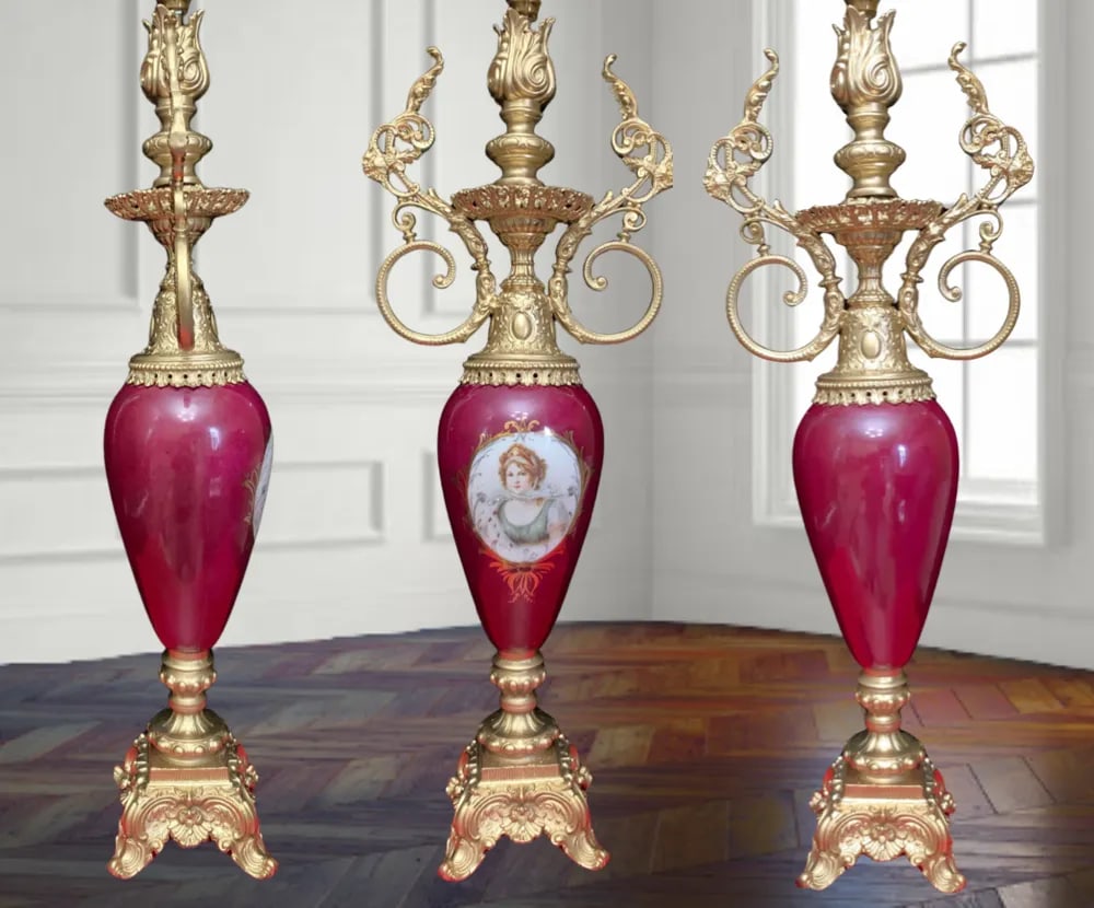Antique Torchiere Urn Table Lamp - Portrait Queen Louise of Prussia - 12