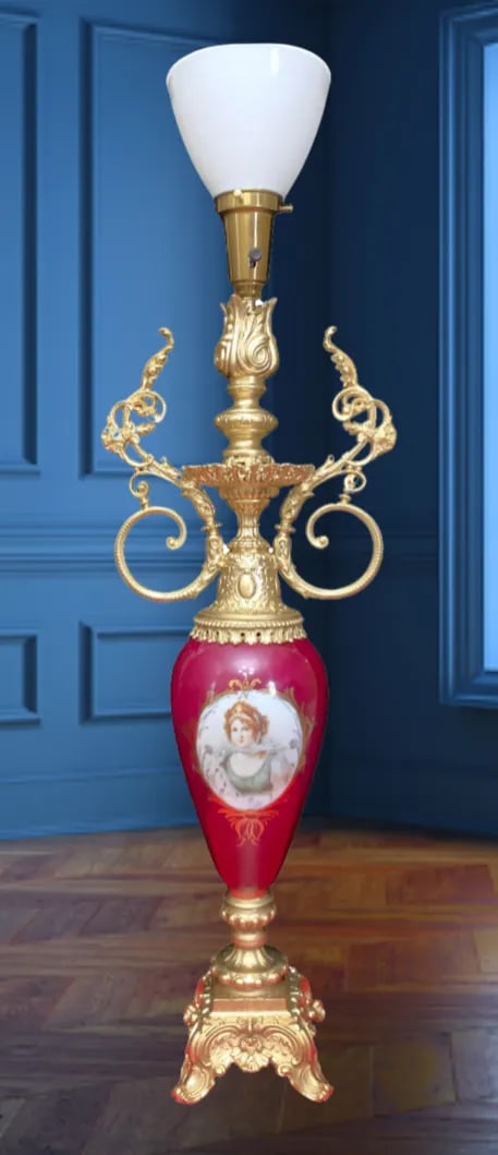Antique Torchiere Urn Table Lamp - Portrait Queen Louise of Prussia - 2