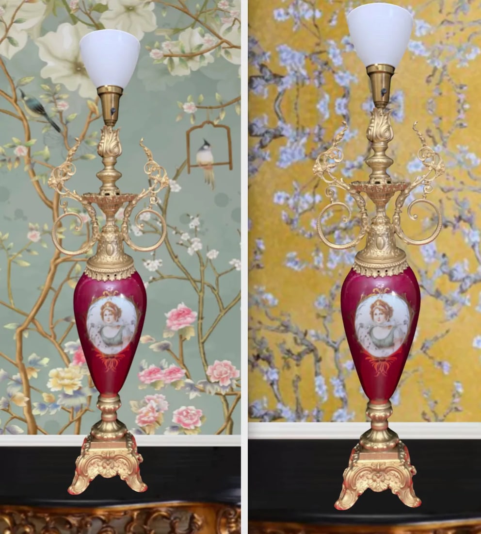 Antique Torchiere Urn Table Lamp - Portrait Queen Louise of Prussia - 5