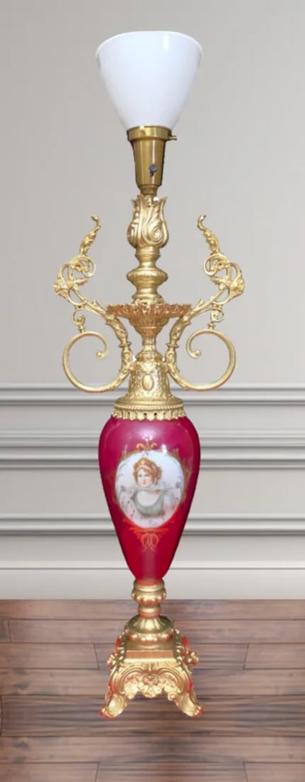 Antique Torchiere Urn Table Lamp - Portrait Queen Louise of Prussia - 7