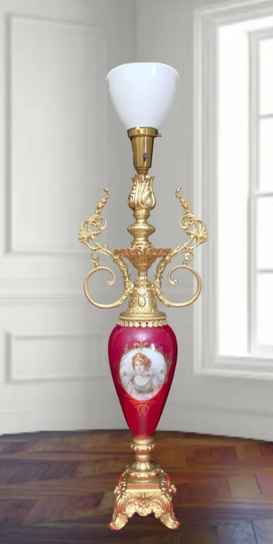 Antique Torchiere Urn Table Lamp - Portrait Queen Louise of Prussia - 9