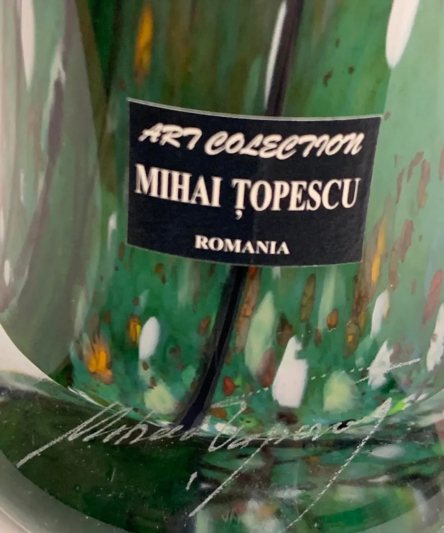Vintage Mihai Topescu Art Glass Floral Landscape Vase - 3