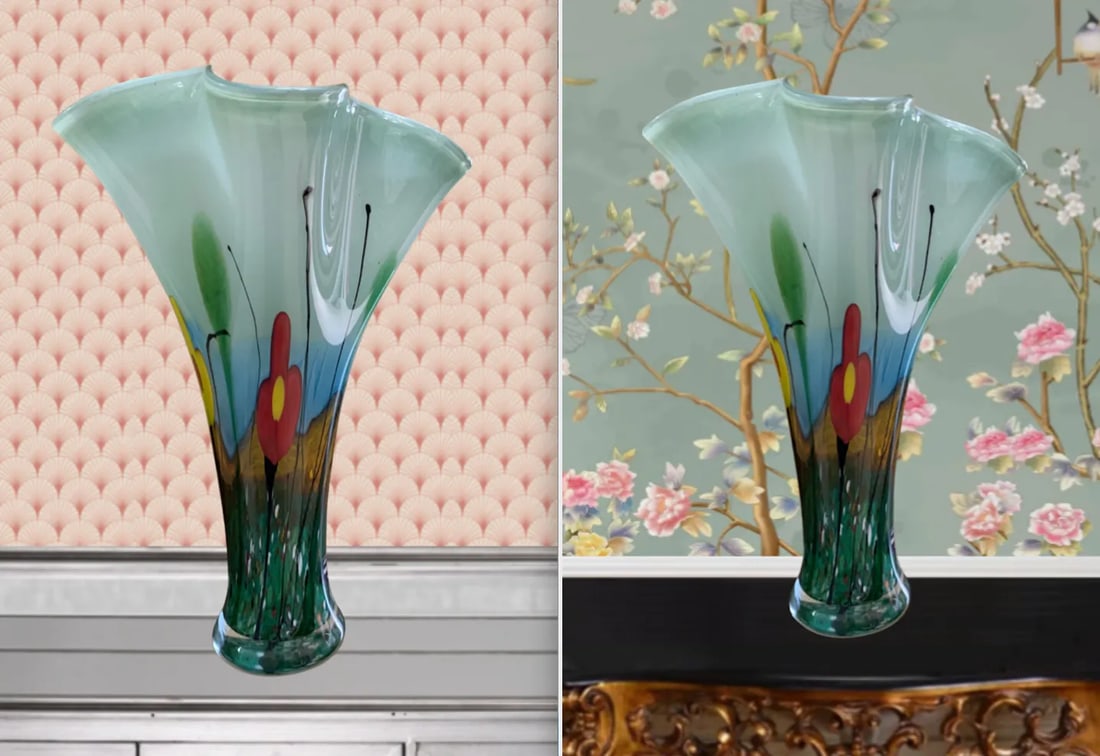 Vintage Mihai Topescu Art Glass Floral Landscape Vase - 5