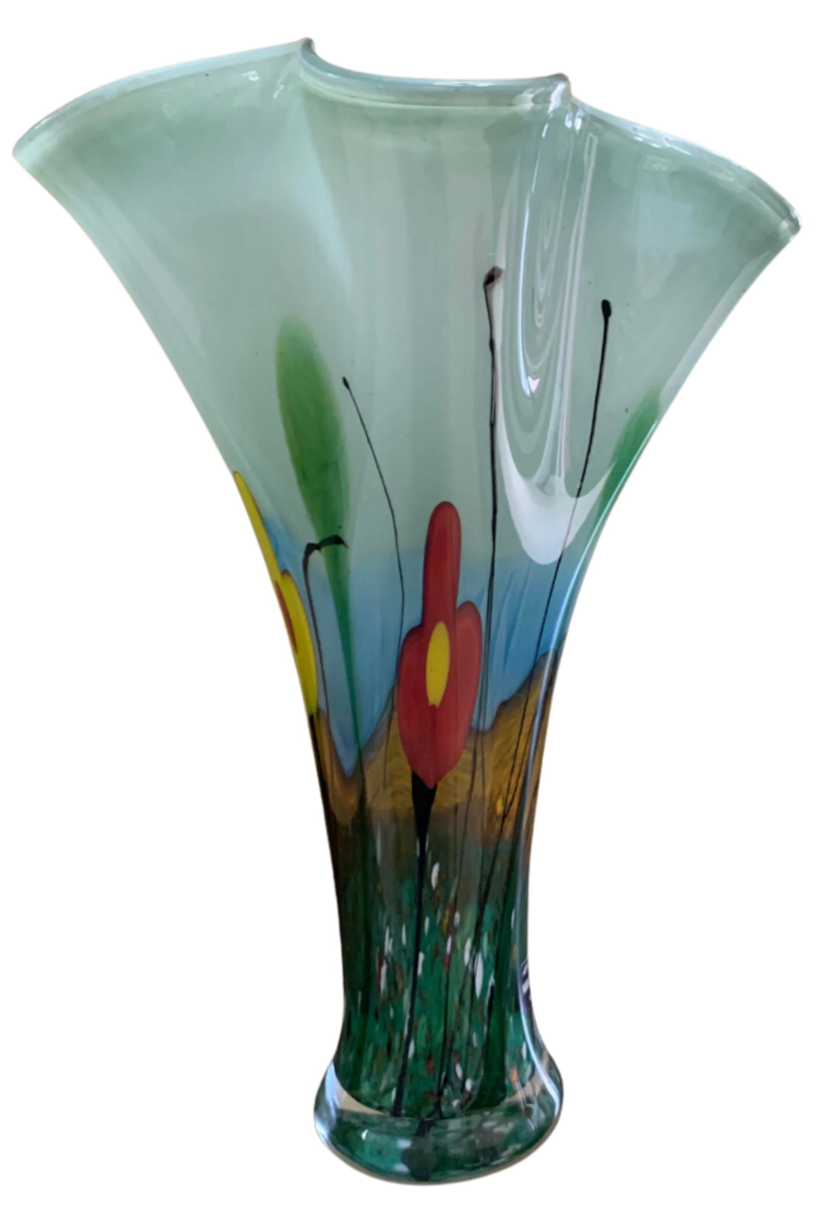 Vintage Mihai Topescu Art Glass Floral Landscape Vase - 6