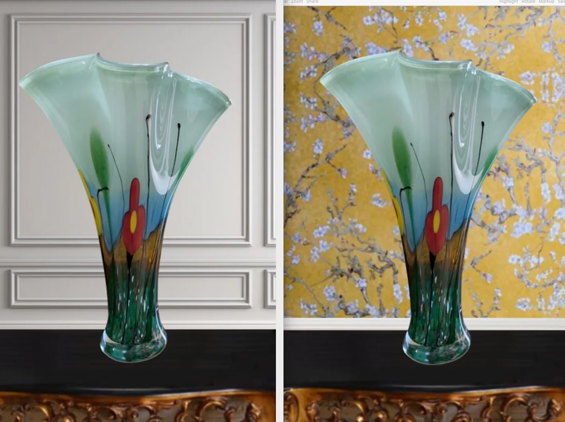 Vintage Mihai Topescu Art Glass Floral Landscape Vase - 8
