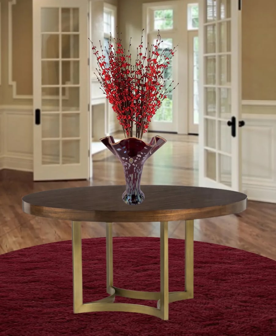 Art Glass Red Trumpet Vase Iridescent Oil Drop Pattern - 5