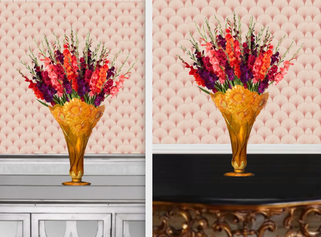 Vintage Acrylic Vase: Orange Yellow Sunflowers in Bas Relief - 12