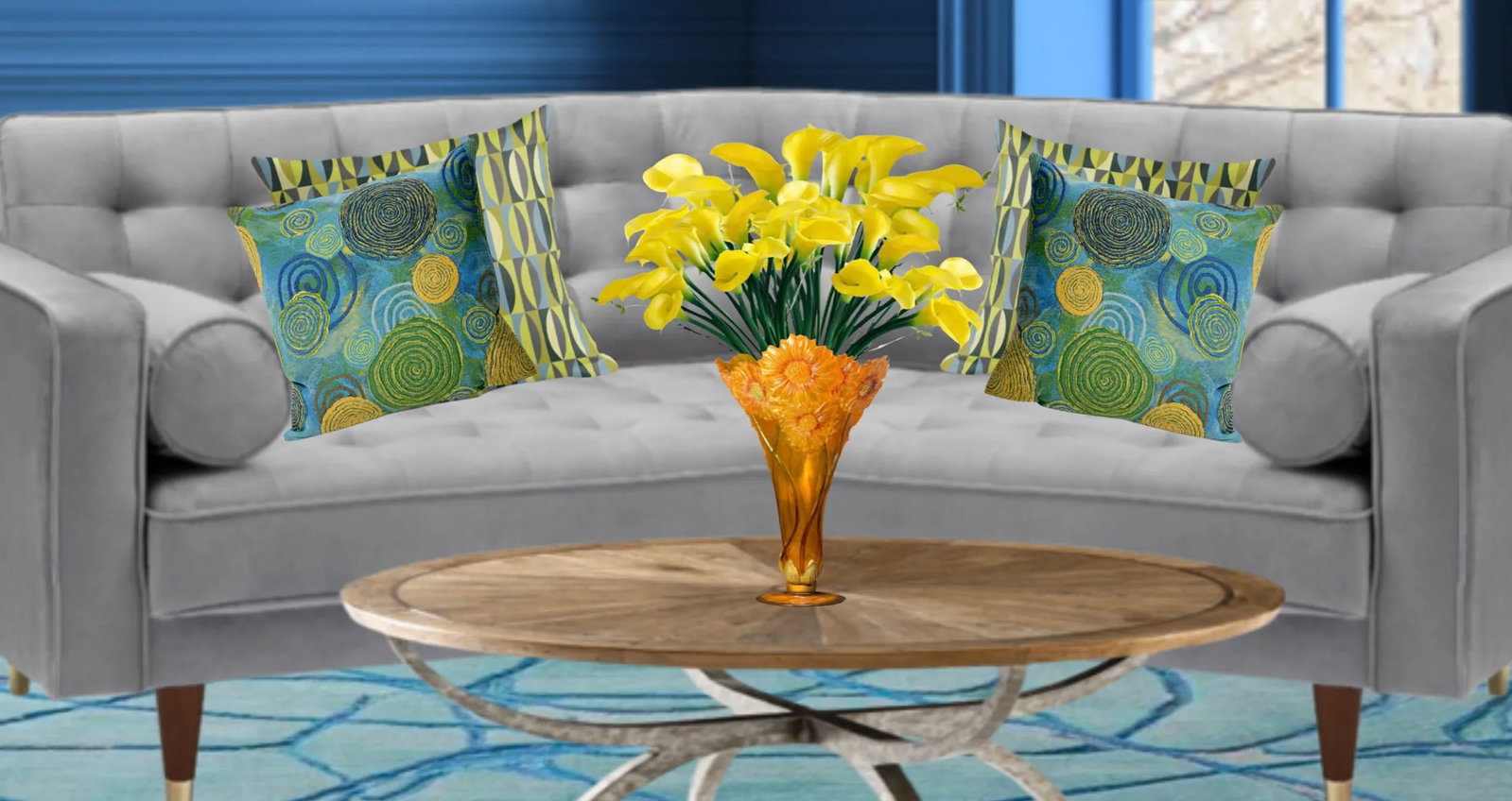 Vintage Acrylic Vase: Orange Yellow Sunflowers in Bas Relief - 3