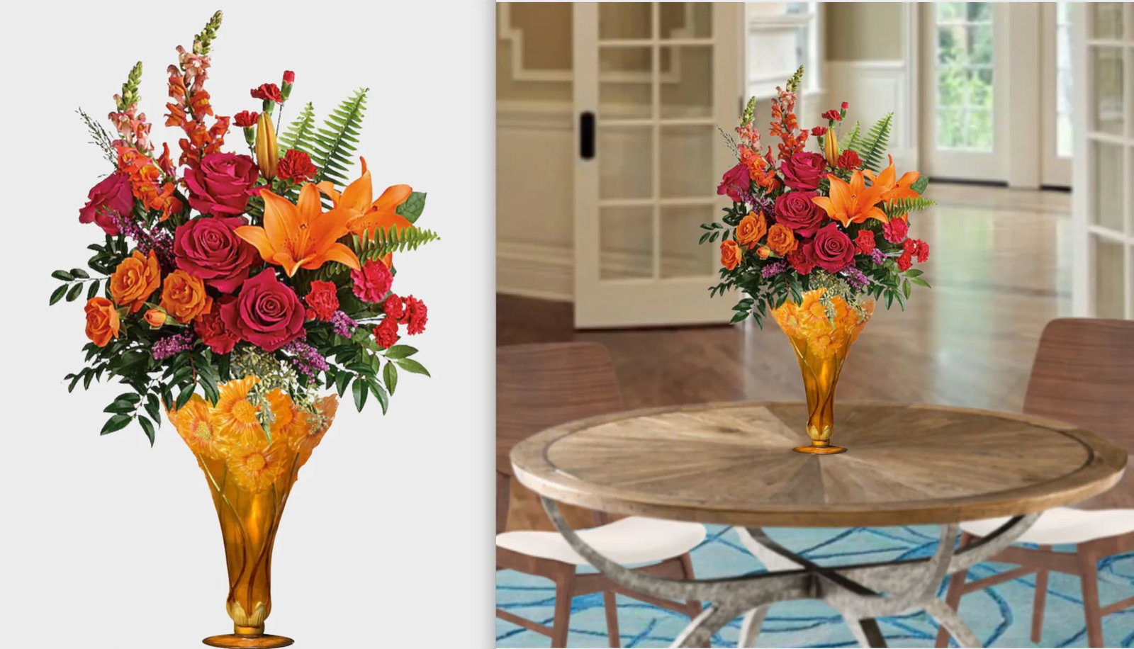Vintage Acrylic Vase: Orange Yellow Sunflowers in Bas Relief - 9