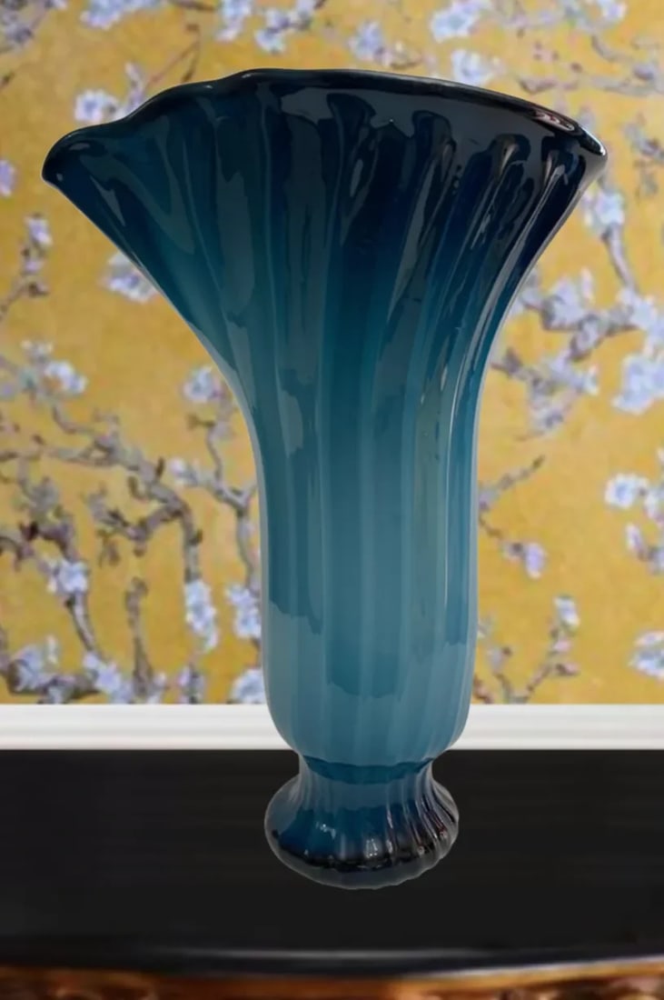 Art Glass Bluish Teal Handkerchief Vase - 2