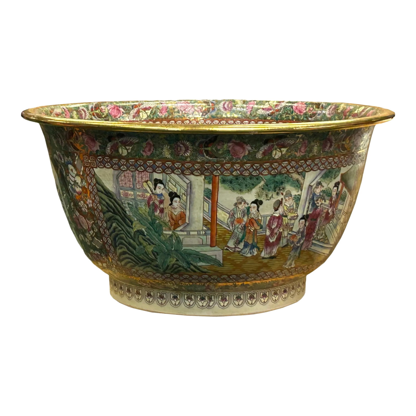 Vintage Chinese Famille Rose People House Graphic Large Porcelain Bowl Pot: This vintage Chinese famille rose porcelain bowl is a stunning example of this iconic art form. The large bowl features a captivating scene of oriental people gathered at a house, depicted with