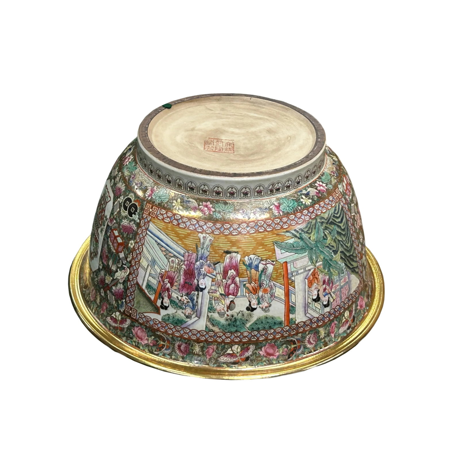 Vintage Chinese Famille Rose People House Graphic Large Porcelain Bowl Pot - 6