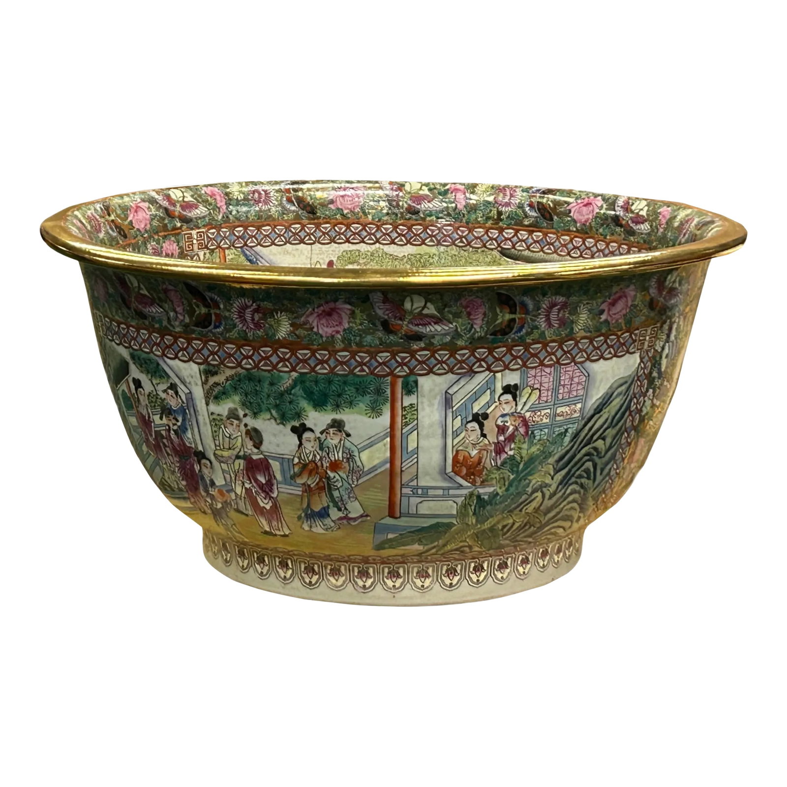 Vintage Chinese Famille Rose People House Graphic Large Porcelain Bowl Pot: This vintage Chinese famille rose porcelain bowl is a stunning example of this iconic art form. The large bowl features a captivating scene of oriental people gathered at a house, depicted with