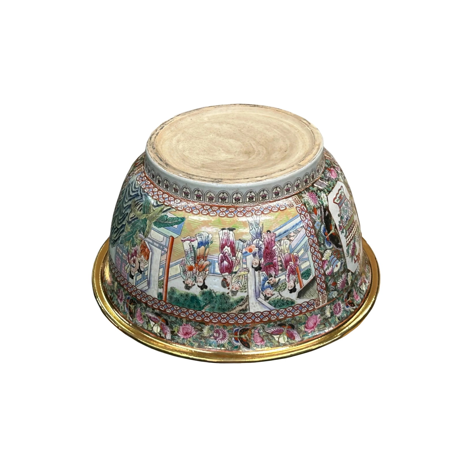 Vintage Chinese Famille Rose People House Graphic Large Porcelain Bowl Pot - 6