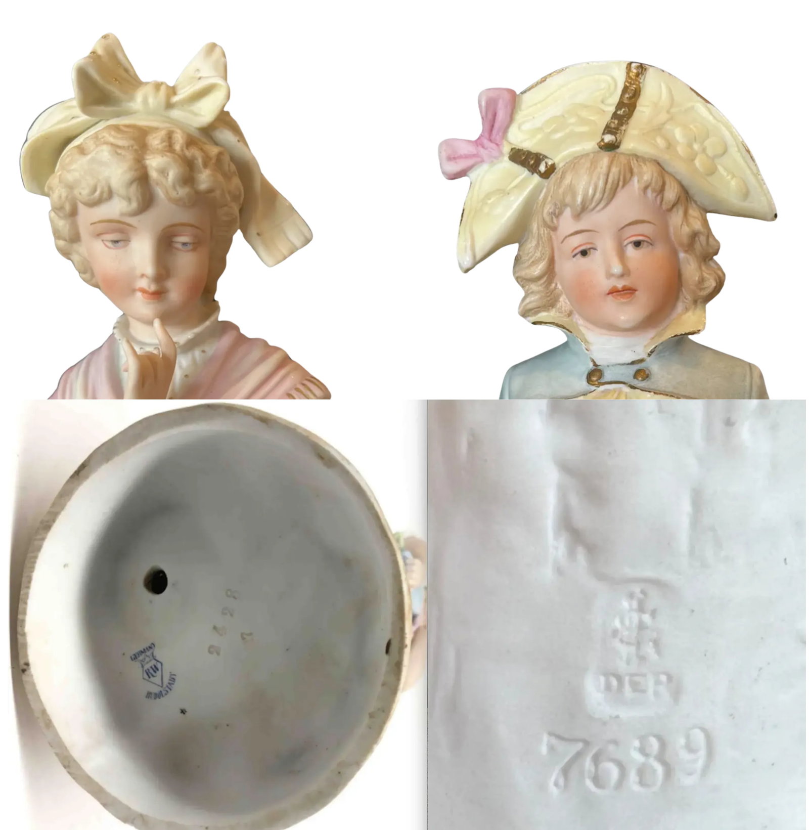 Antique Bisque Rudolstadt Young Lady and Heubach Lad Table Lamp - 11