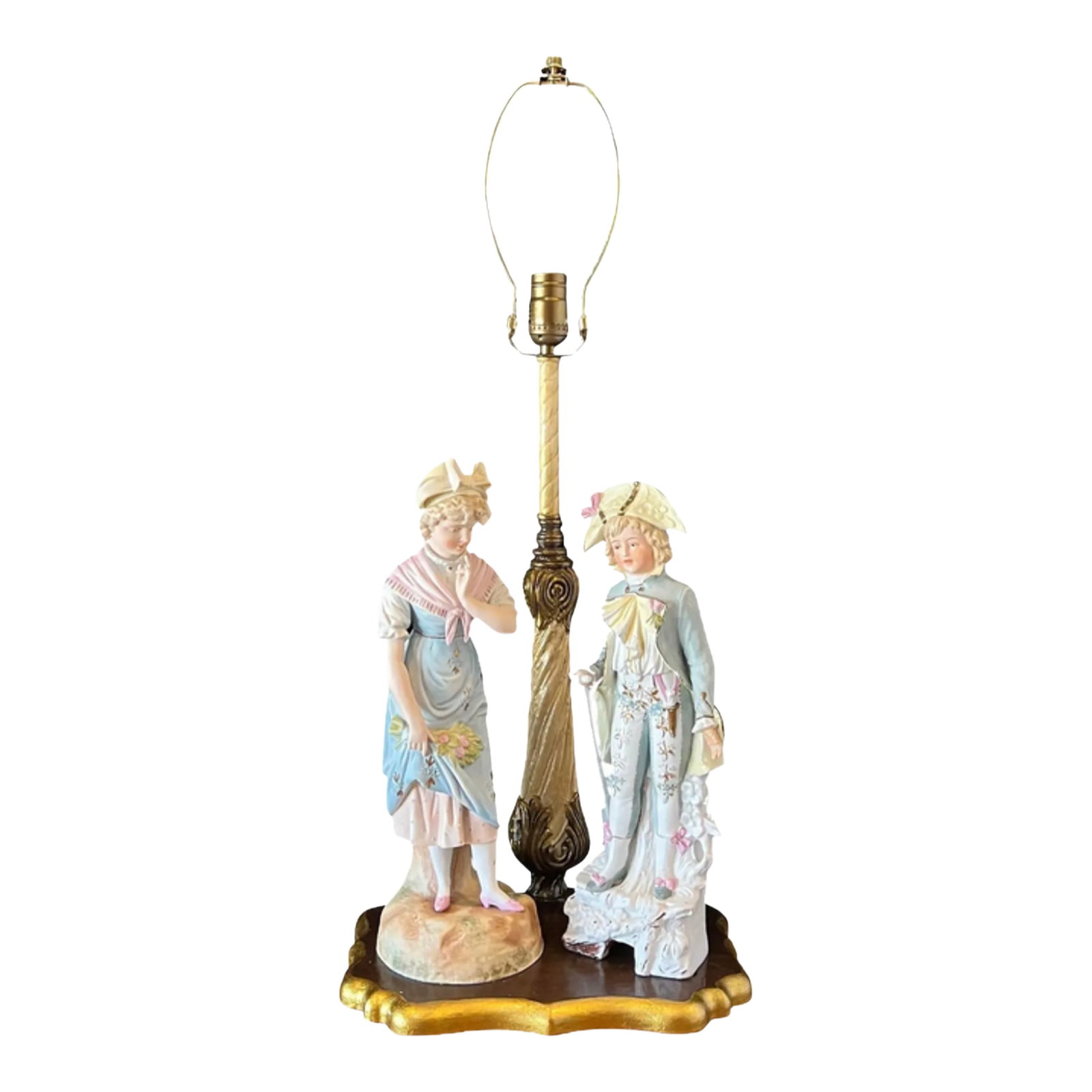 Antique Bisque Rudolstadt Young Lady and Heubach Lad Table Lamp: This exquisite, one-of-a-kind table lamp is a true work of art, masterfully crafted using antique bisque porcelain figurines from Germany. The lamp combines history, craftsmanship, and elegance,