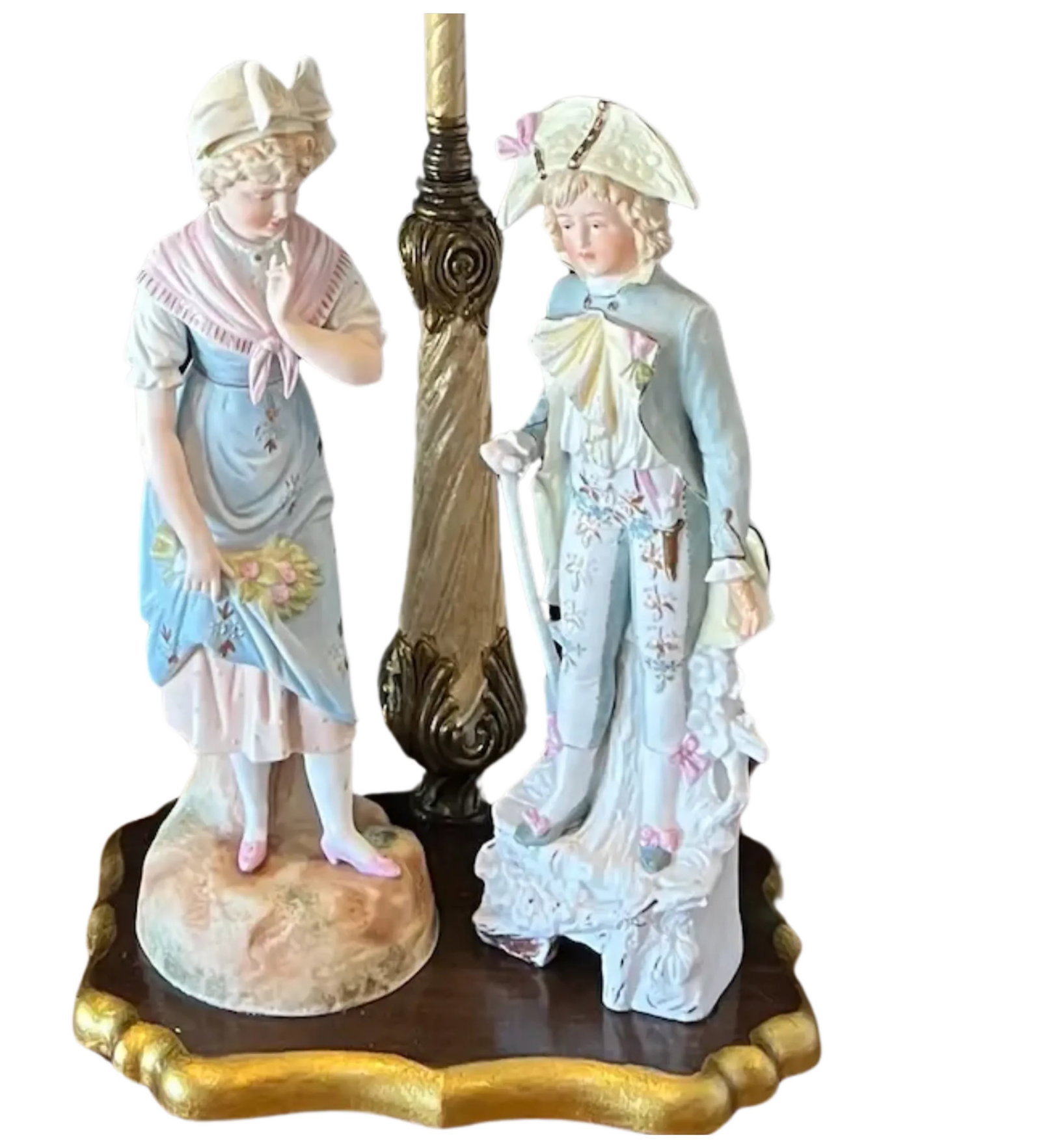Antique Bisque Rudolstadt Young Lady and Heubach Lad Table Lamp - 3