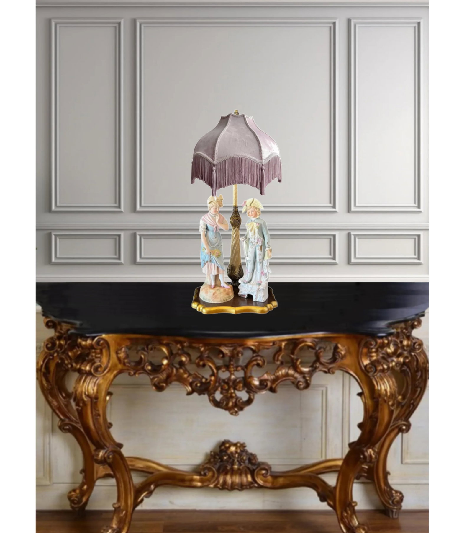Antique Bisque Rudolstadt Young Lady and Heubach Lad Table Lamp - 5