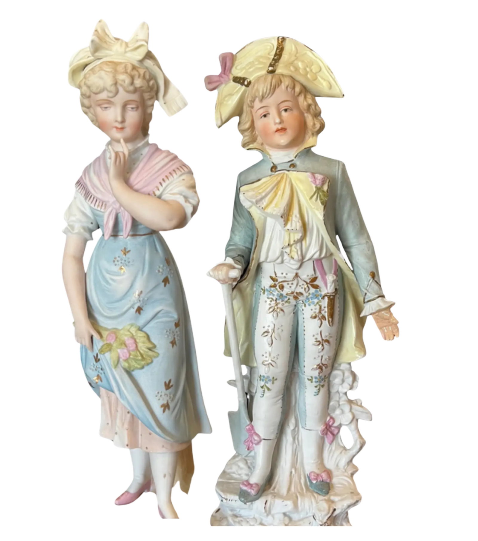 Antique Bisque Rudolstadt Young Lady and Heubach Lad Table Lamp - 9
