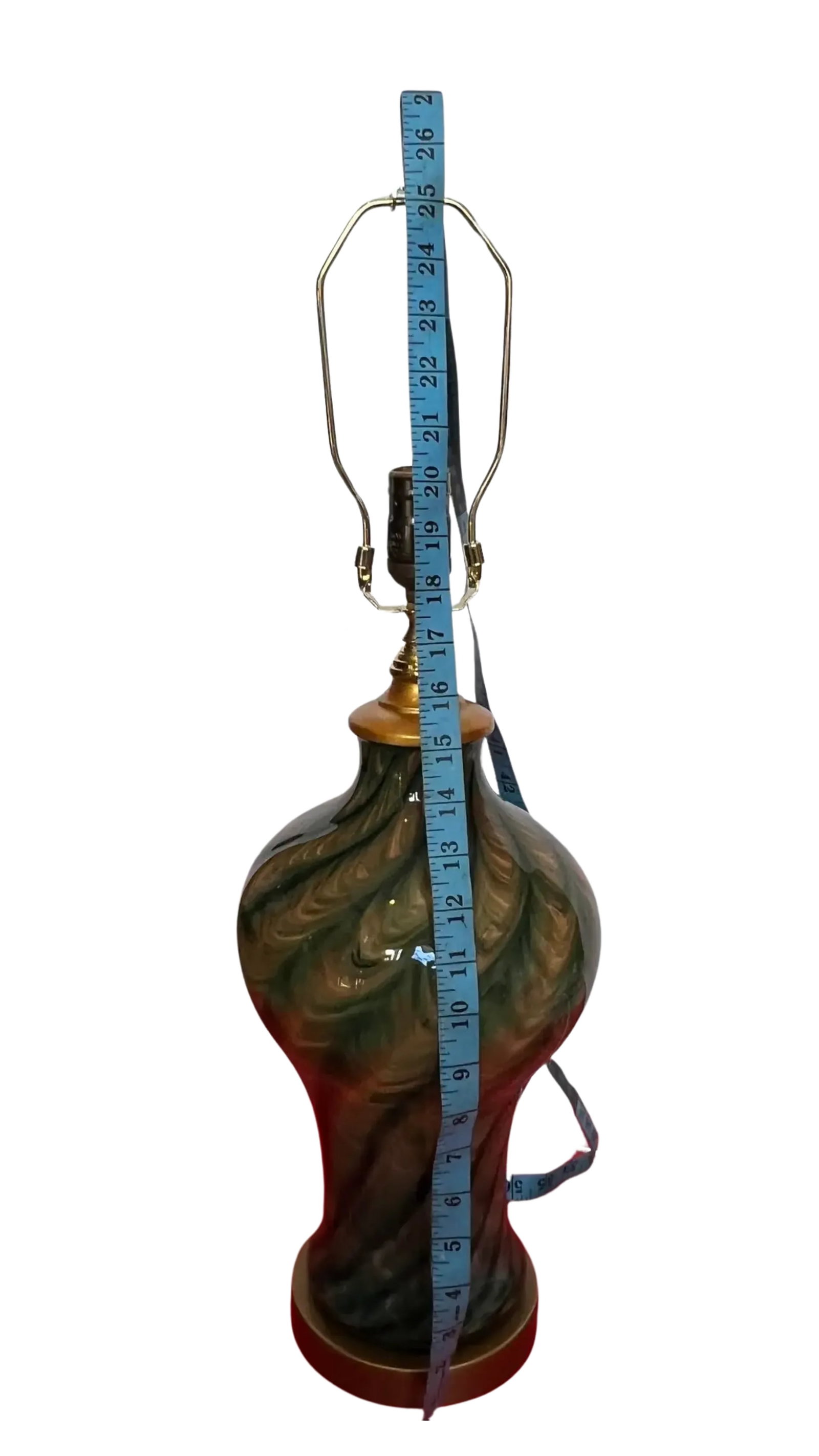 Art Glass Green Amber Swirl Table Lamp - 12