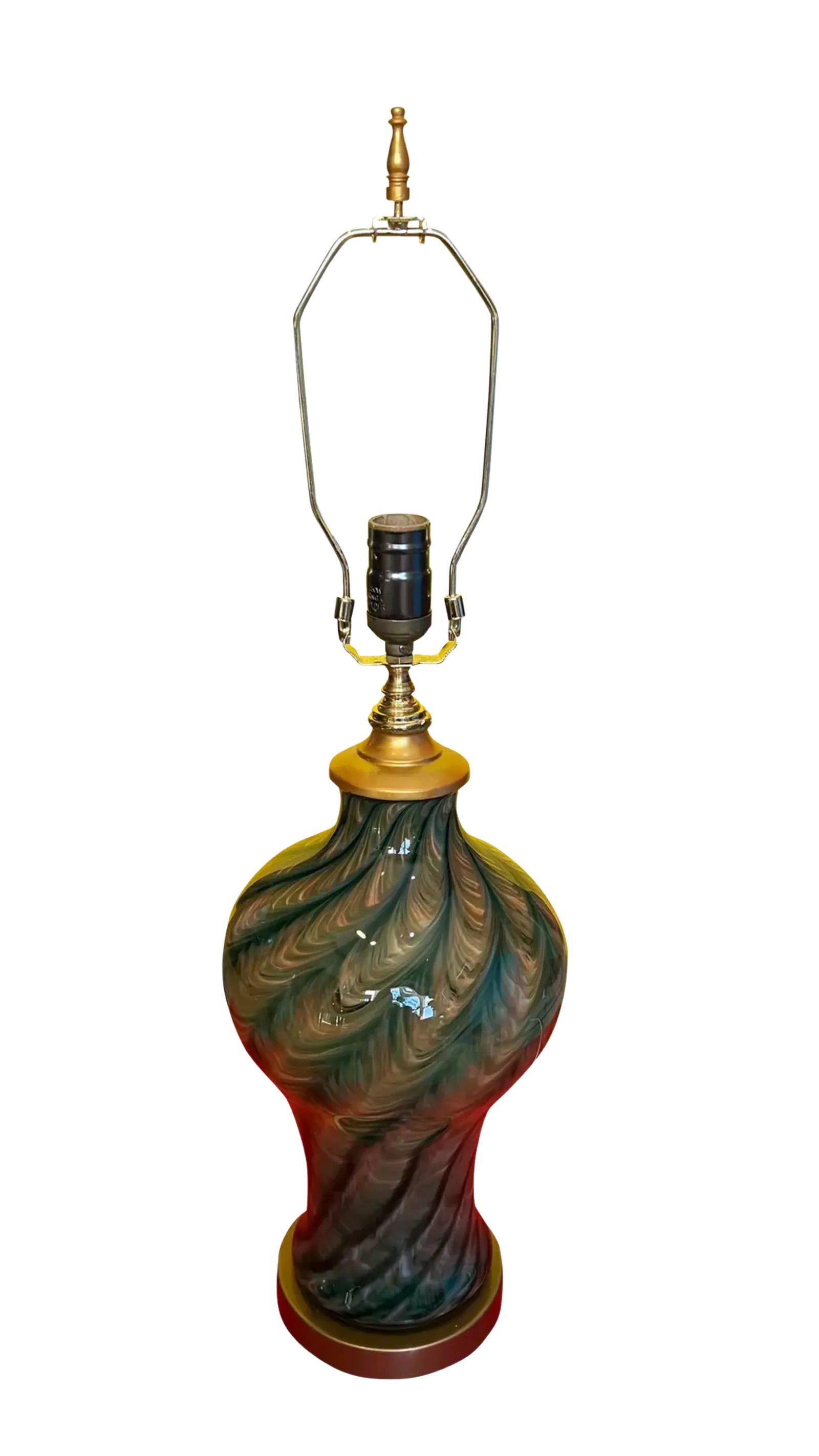 Art Glass Green Amber Swirl Table Lamp - 2