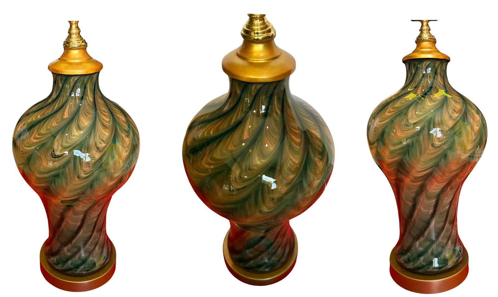 Art Glass Green Amber Swirl Table Lamp - 5
