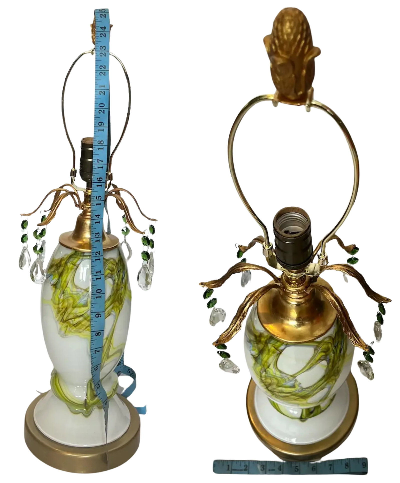 Polish Art Glass Green White Table Lamp - 12