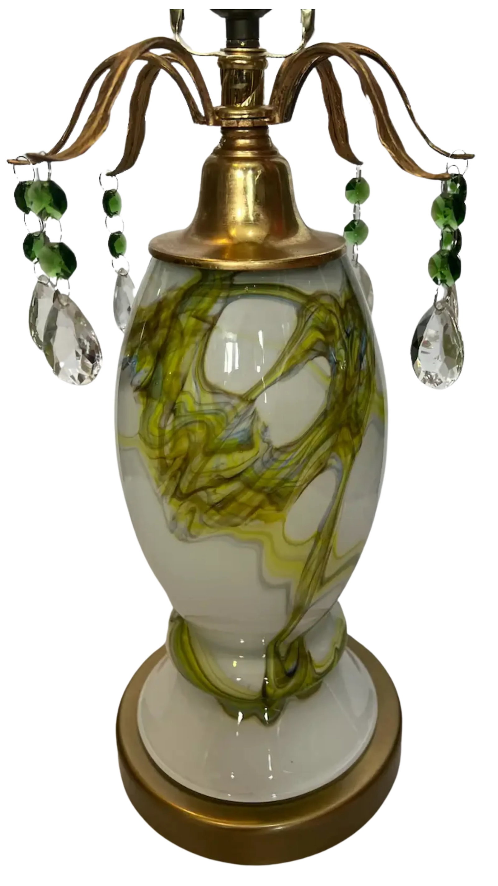 Polish Art Glass Green White Table Lamp - 2