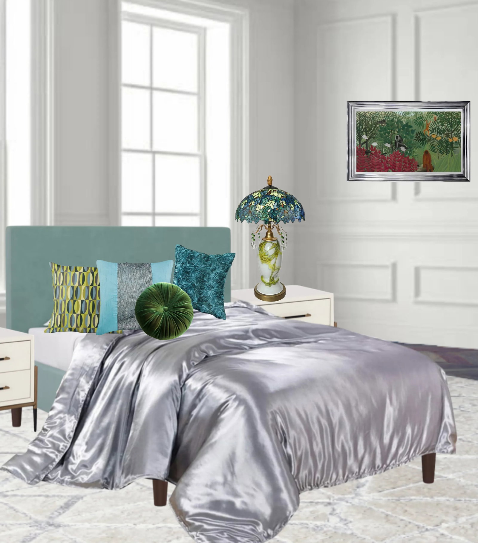 Polish Art Glass Green White Table Lamp - 3
