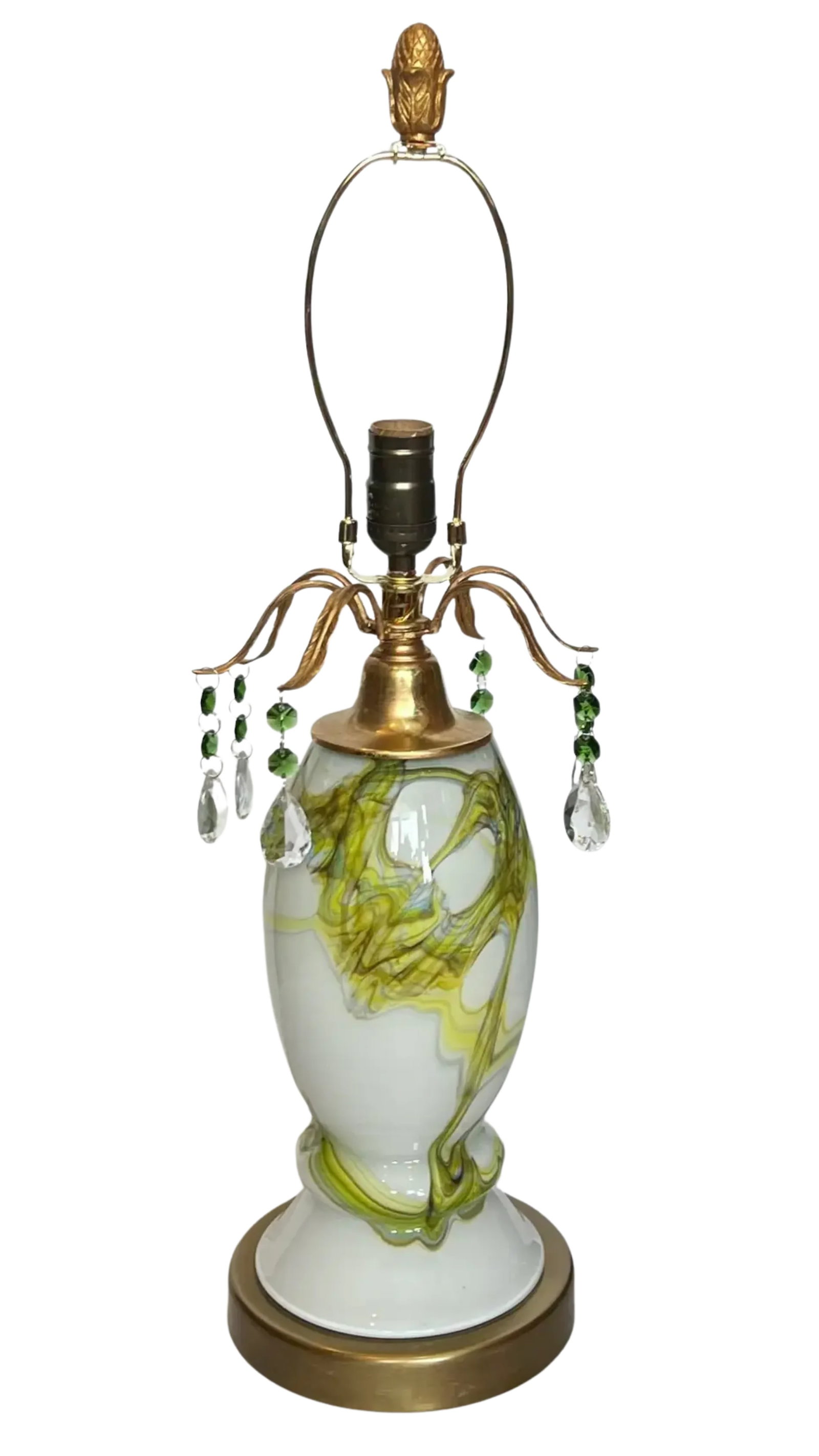 Polish Art Glass Green White Table Lamp - 7