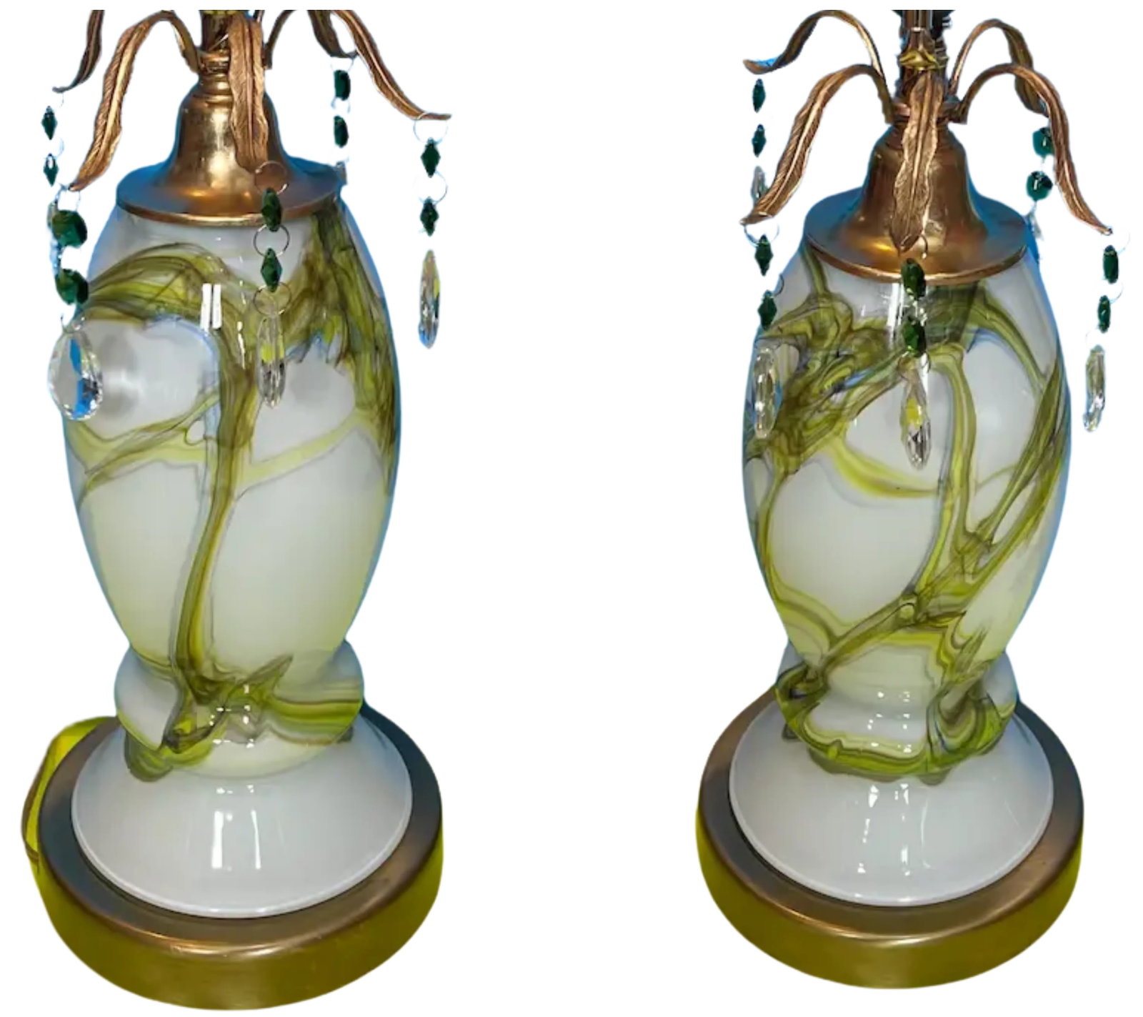 Polish Art Glass Green White Table Lamp - 9