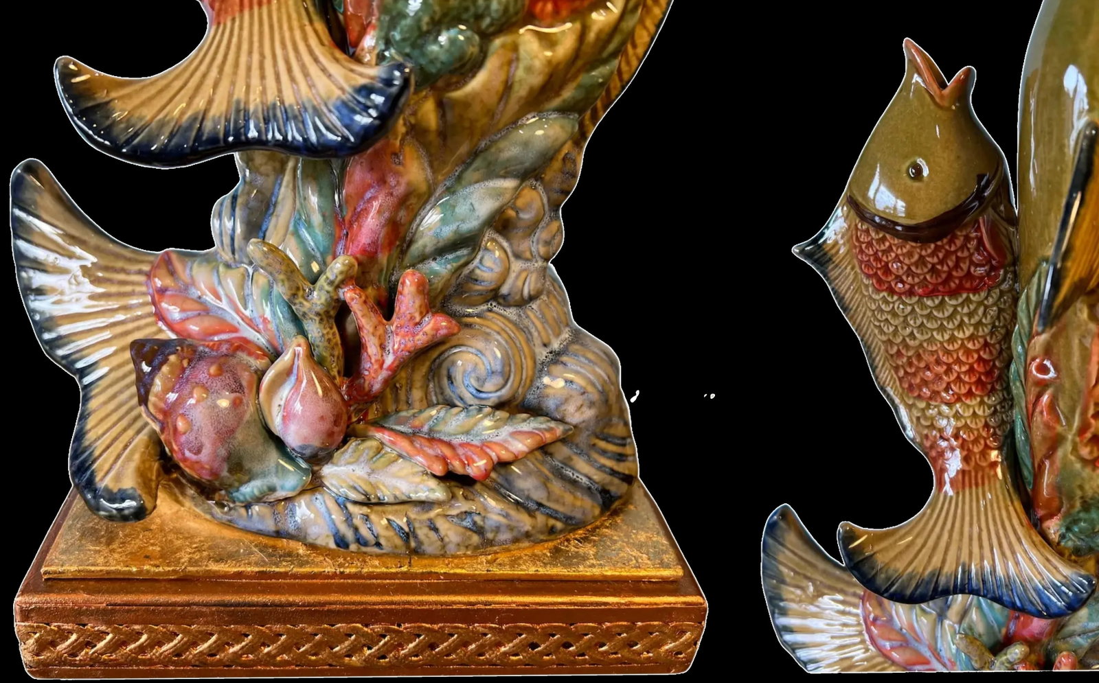 Majolica Leaping Fish Coral Table Lamp - 10