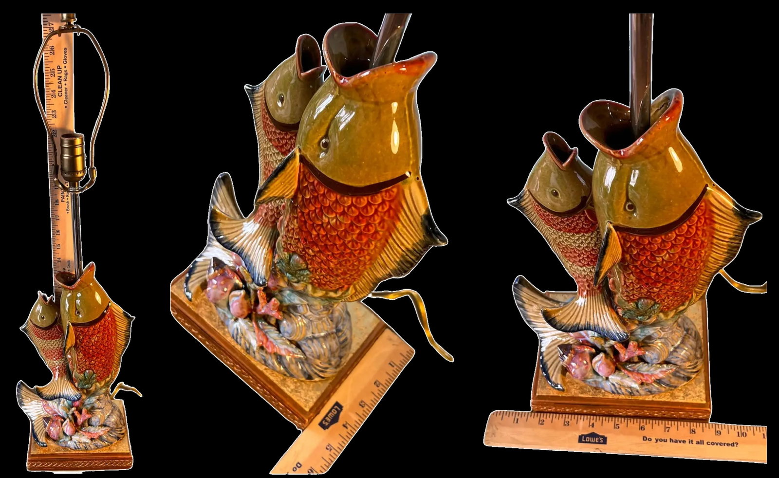 Majolica Leaping Fish Coral Table Lamp - 11