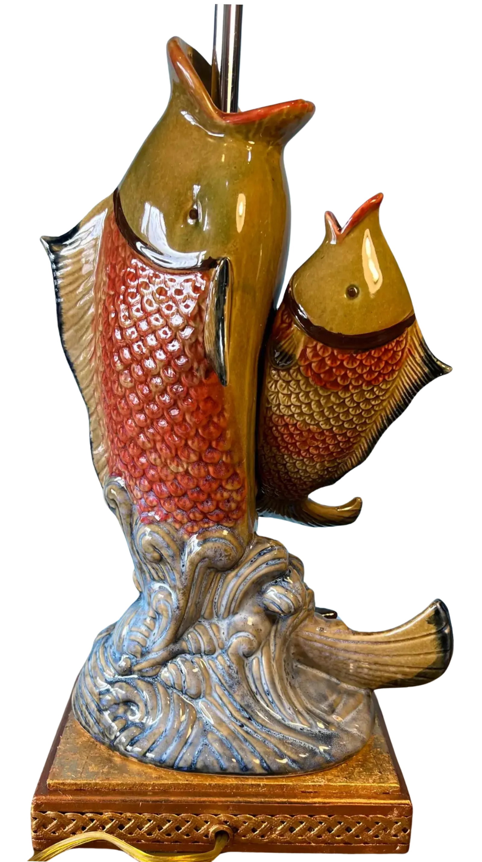Majolica Leaping Fish Coral Table Lamp - 2