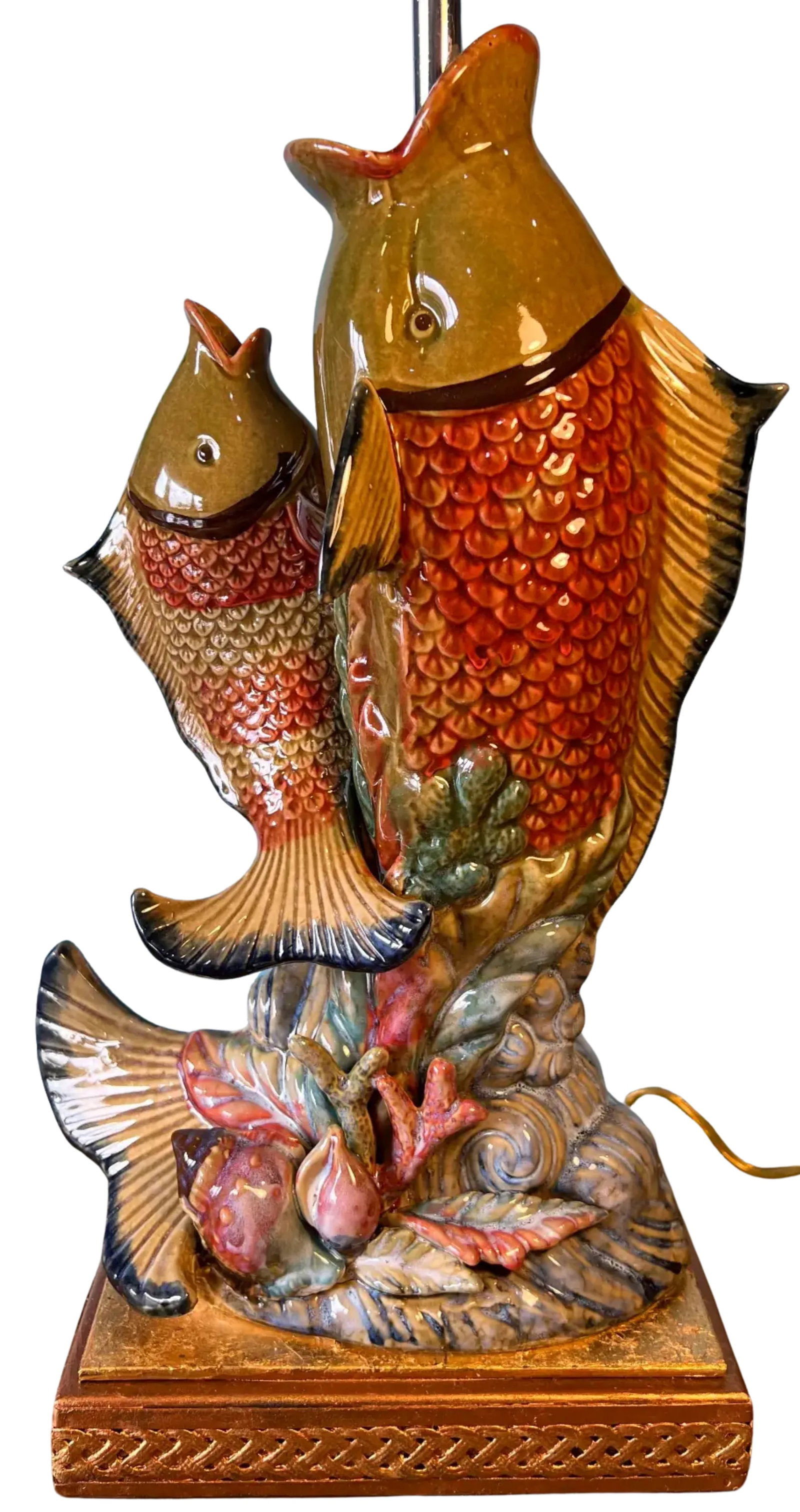 Majolica Leaping Fish Coral Table Lamp - 5