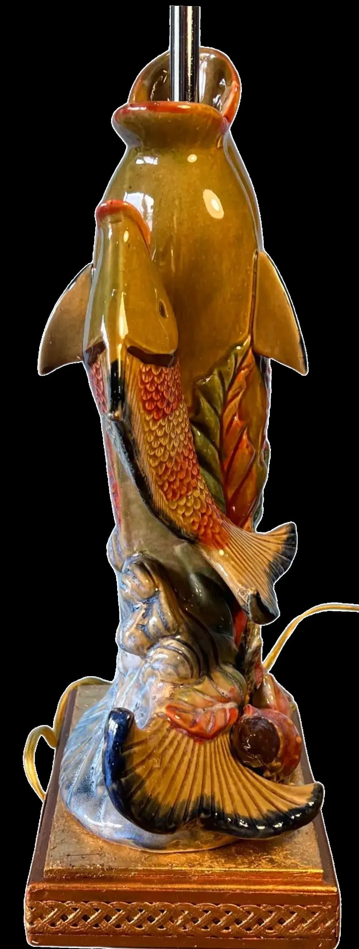 Majolica Leaping Fish Coral Table Lamp - 9