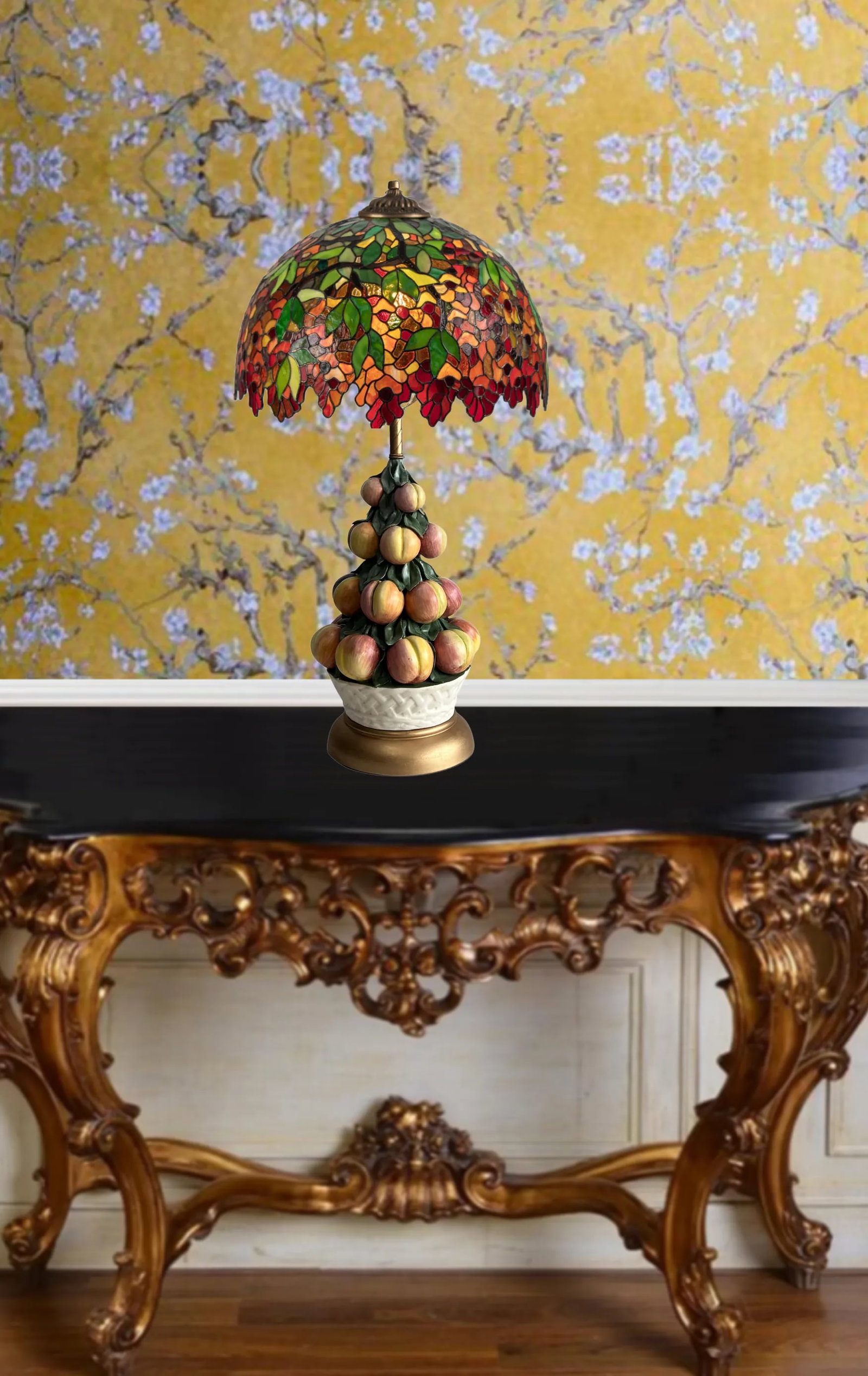 Capodimonte Porcelain Peach Topiary Table Lamp - 4