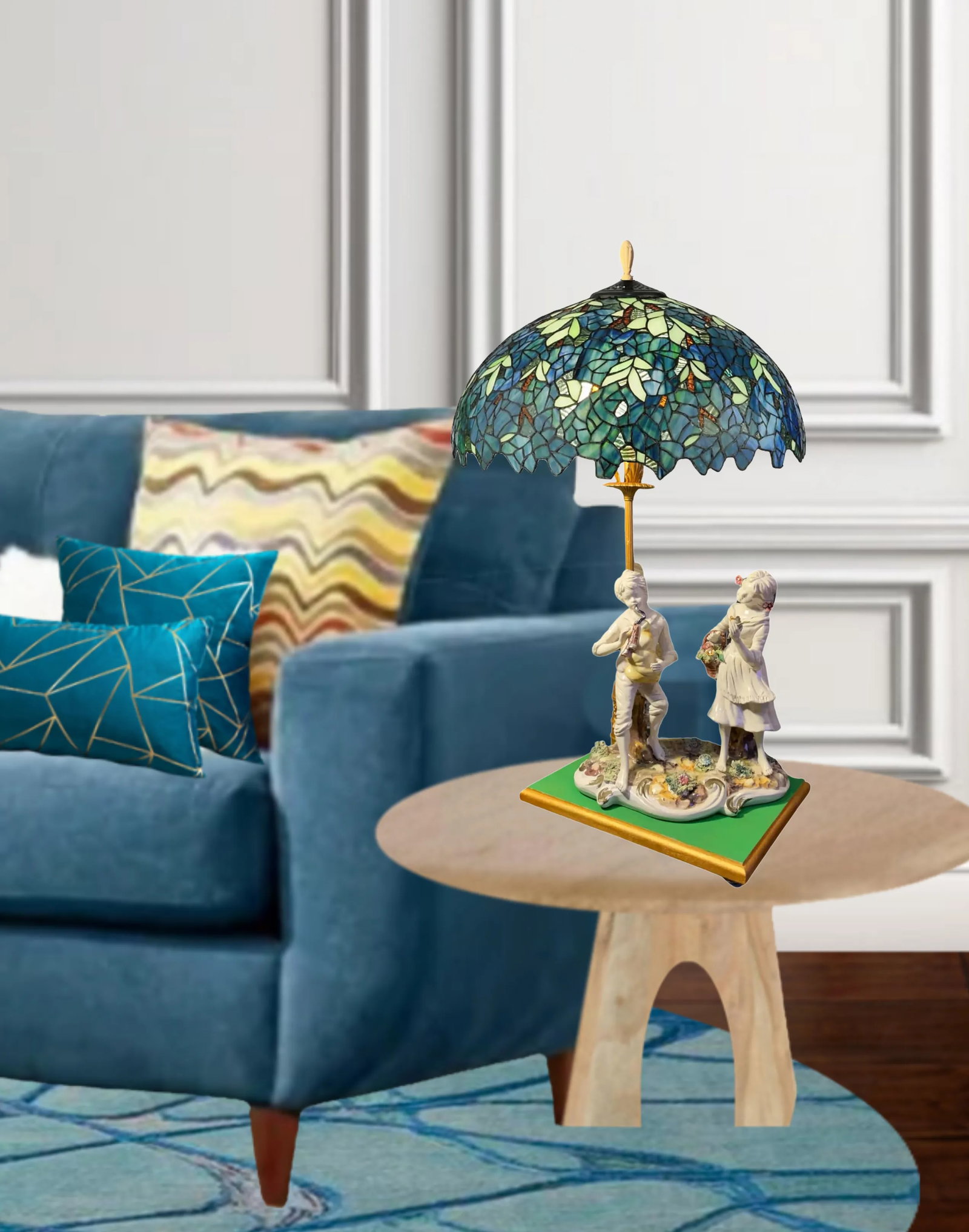 Capodimonte Porcelain Boy Playing the Bag Pipes With His Sister Table Lamp - 11