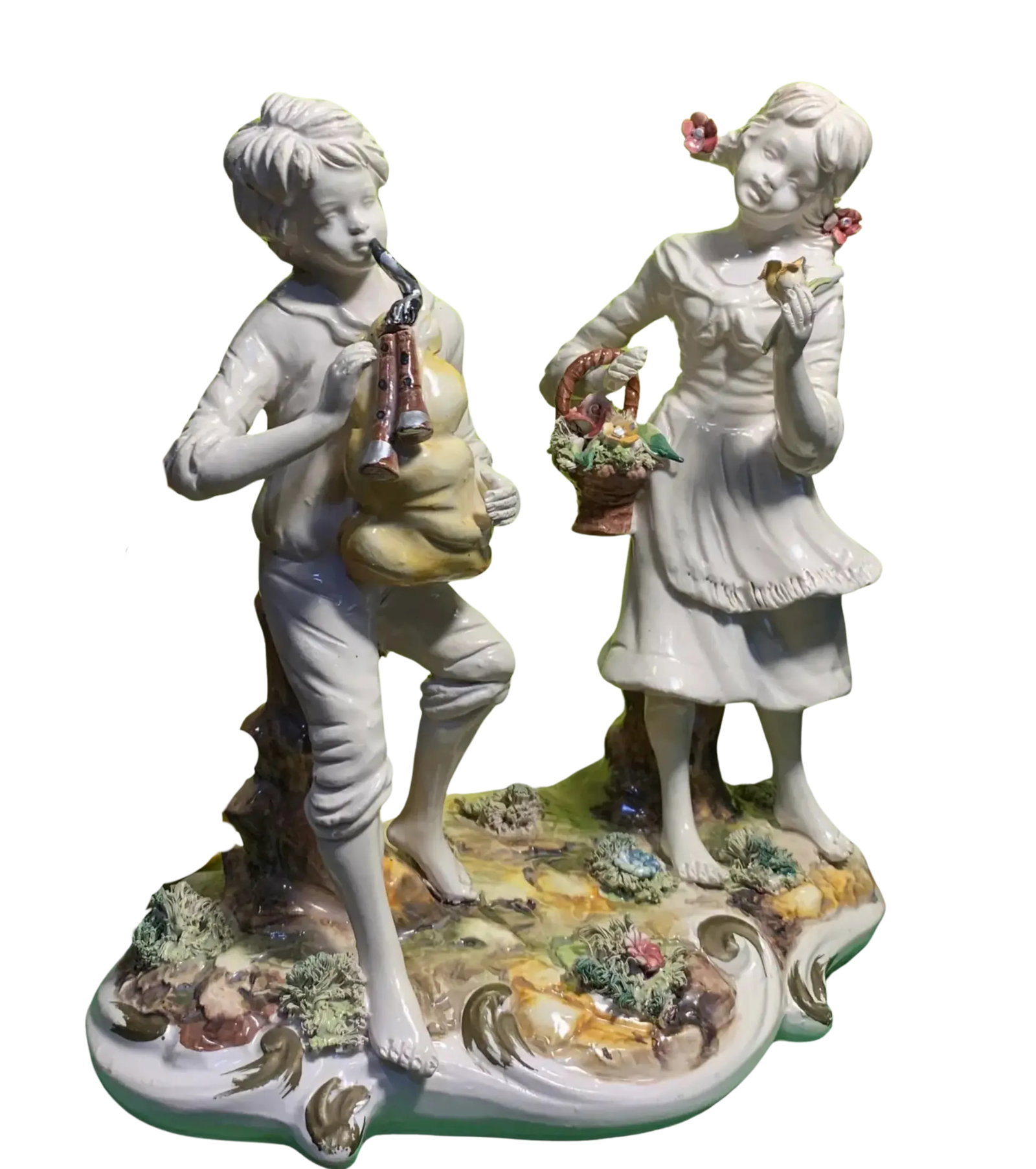 Capodimonte Porcelain Boy Playing the Bag Pipes With His Sister Table Lamp - 2